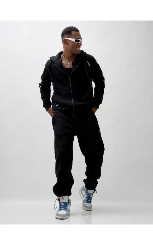 Мужской демисезонный спортивный костюм на флисе, чёрный, для спорта. в Тюмени