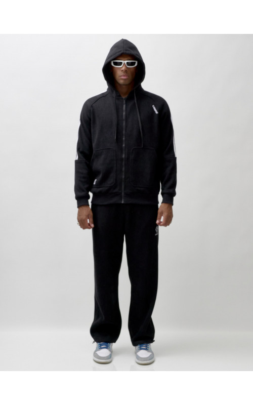 Мужской демисезонный спортивный костюм на флисе, чёрный, для спорта. в Тюмени