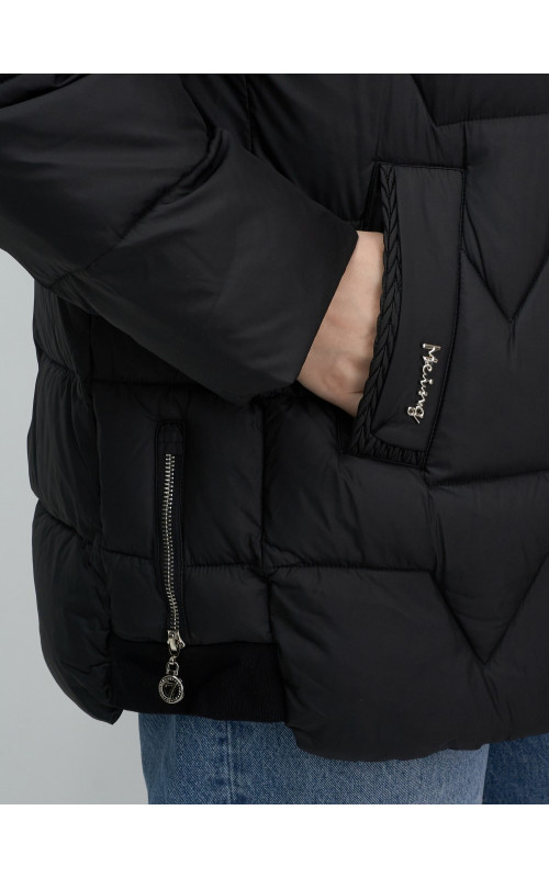 Женский зимний пуховик из эко-овчины, стильный и модный, чёрный. в Тюмени