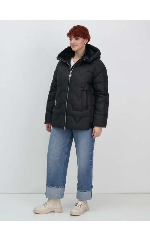 Женский зимний пуховик из эко-овчины, стильный и модный, чёрный. в Тюмени