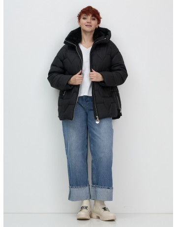 Женский зимний пуховик из эко-овчины, стильный и модный, чёрный. в Тюмени