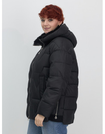 Женский зимний пуховик из эко-овчины, стильный и модный, чёрный. в Тюмени