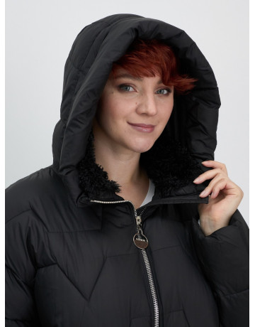 Женский зимний пуховик из эко-овчины, стильный и модный, чёрный. в Тюмени