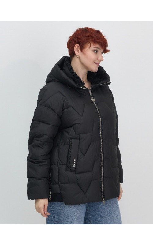 Женский зимний пуховик из эко-овчины, стильный и модный, чёрный. в Тюмени