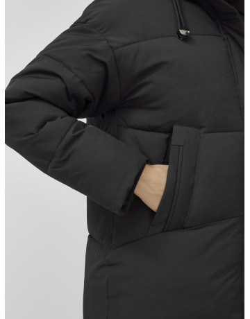 Пуховик женский зимний удлинённый с капюшоном, чёрный в Тюмени