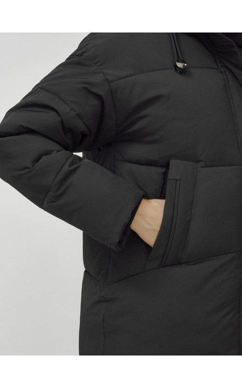 Пуховик женский зимний удлинённый с капюшоном, чёрный в Тюмени