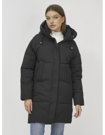 Пуховик женский зимний удлинённый с капюшоном, чёрный в Тюмени