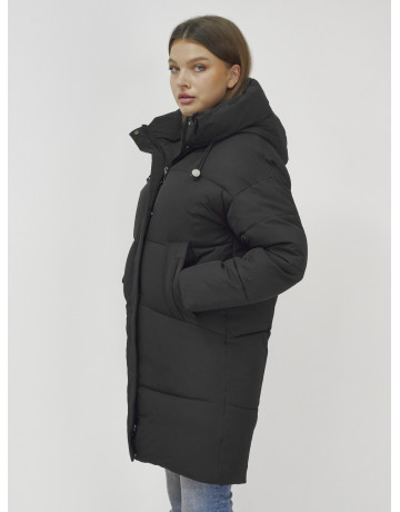 Пуховик женский зимний удлинённый с капюшоном, чёрный в Тюмени