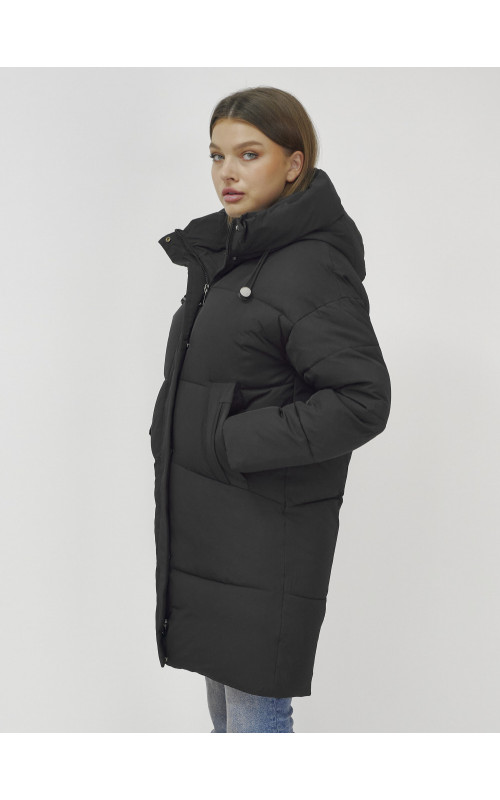Пуховик женский зимний удлинённый с капюшоном, чёрный в Тюмени