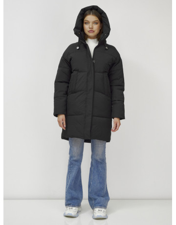 Пуховик женский зимний удлинённый с капюшоном, чёрный в Тюмени