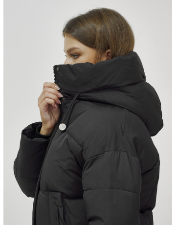 Пуховик женский зимний удлинённый с капюшоном, чёрный в Тюмени