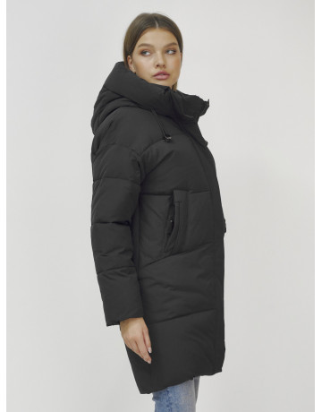 Пуховик женский зимний удлинённый с капюшоном, чёрный в Тюмени