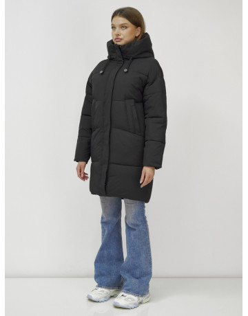 Пуховик женский зимний удлинённый с капюшоном, чёрный в Тюмени