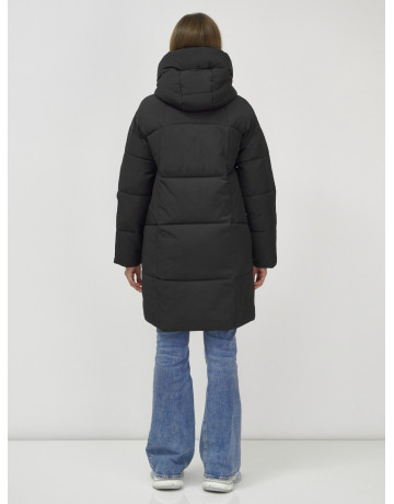 Пуховик женский зимний удлинённый с капюшоном, чёрный в Тюмени