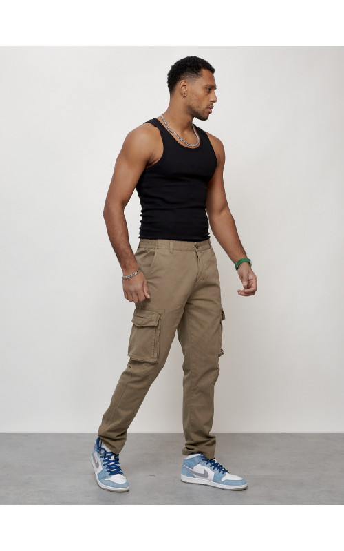 Мужские брюки карго с накладными карманами, бежевый, для повседневной носки в Тюмени