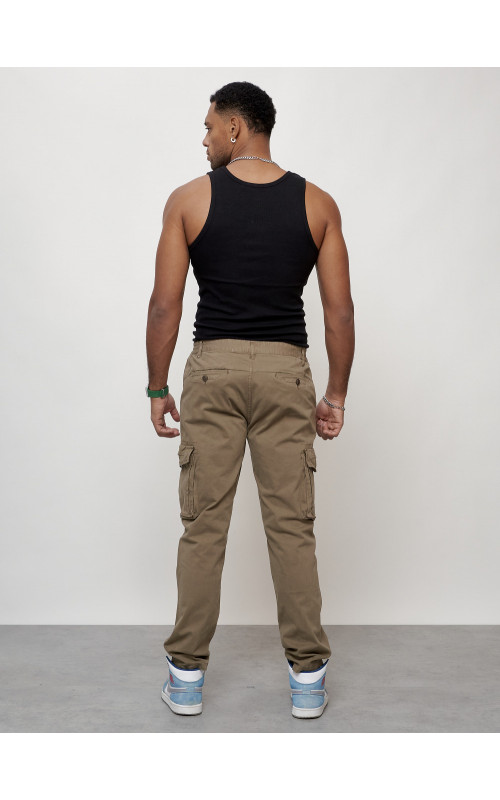 Мужские брюки карго с накладными карманами, бежевый, для повседневной носки в Тюмени