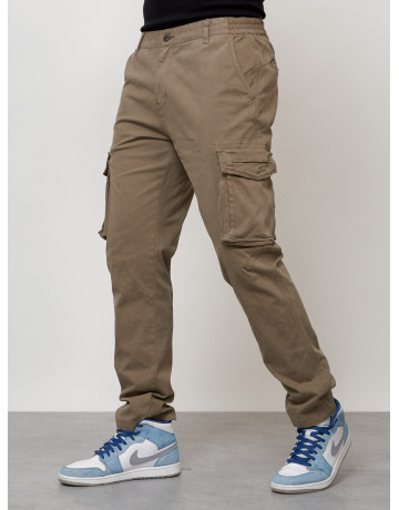 Мужские брюки карго с накладными карманами, бежевый, для повседневной носки в Тюмени