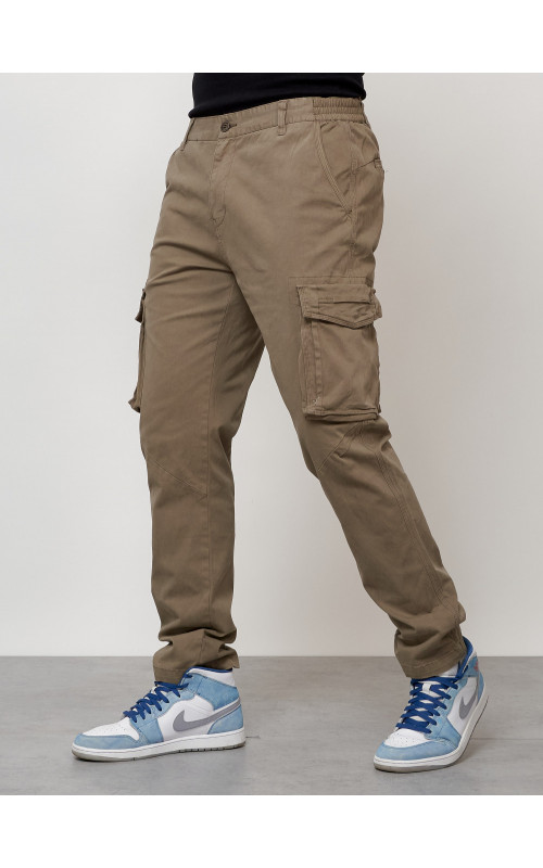 Мужские брюки карго с накладными карманами, бежевый, для повседневной носки в Тюмени