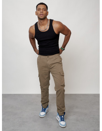 Мужские брюки карго с накладными карманами, бежевый, для повседневной носки в Тюмени