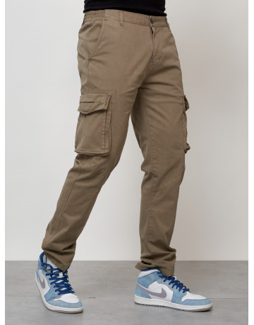 Мужские брюки карго с накладными карманами, бежевый, для повседневной носки в Тюмени