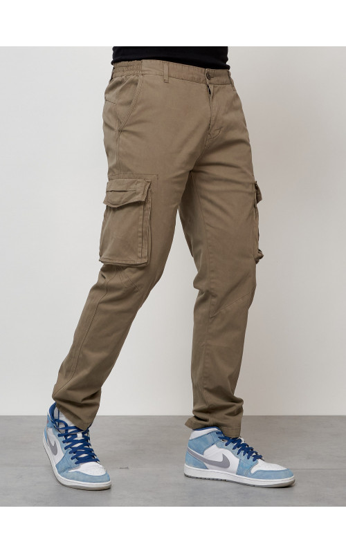 Мужские брюки карго с накладными карманами, бежевый, для повседневной носки в Тюмени