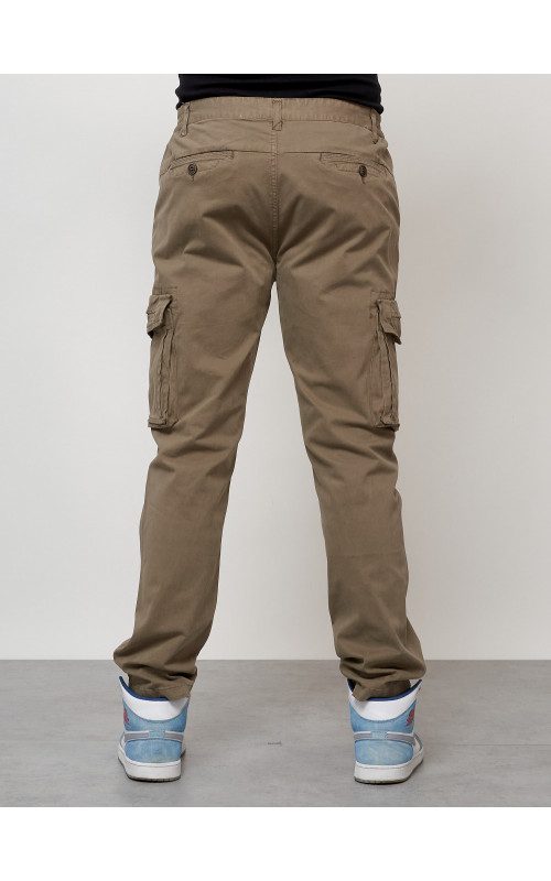 Мужские брюки карго с накладными карманами, бежевый, для повседневной носки в Тюмени
