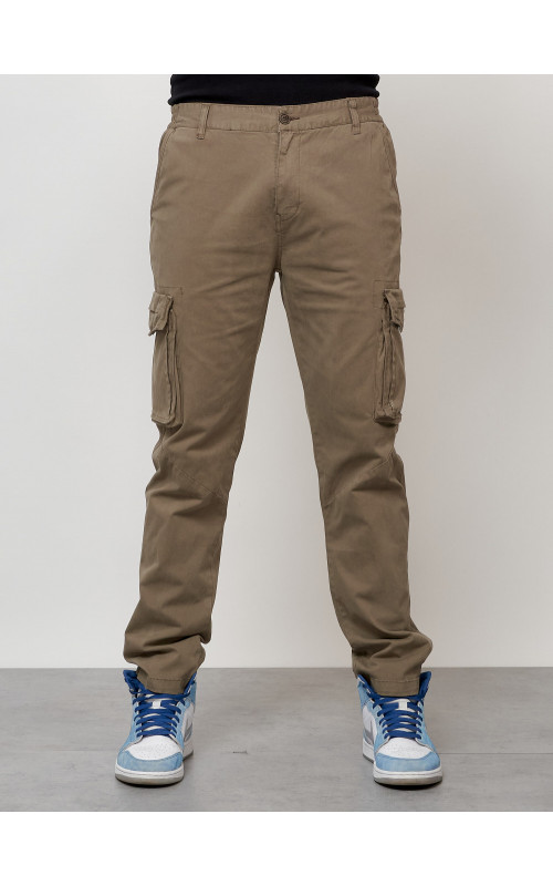 Мужские брюки карго с накладными карманами, бежевый, для повседневной носки в Тюмени