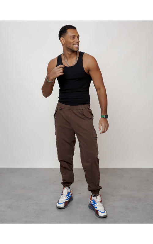 Мужские брюки карго с накладными карманами, коричневые в Тюмени