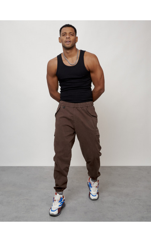 Мужские брюки карго с накладными карманами, коричневые в Тюмени