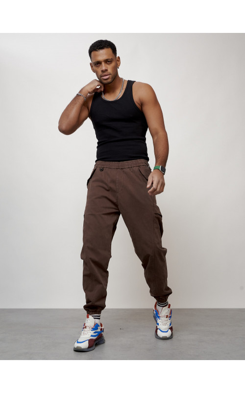 Мужские брюки карго с накладными карманами, коричневые в Тюмени
