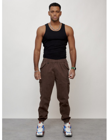 Мужские брюки карго с накладными карманами, коричневые в Тюмени