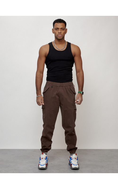 Мужские брюки карго с накладными карманами, коричневые в Тюмени