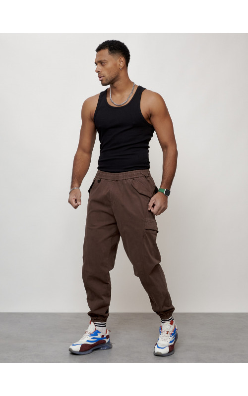 Мужские брюки карго с накладными карманами, коричневые в Тюмени