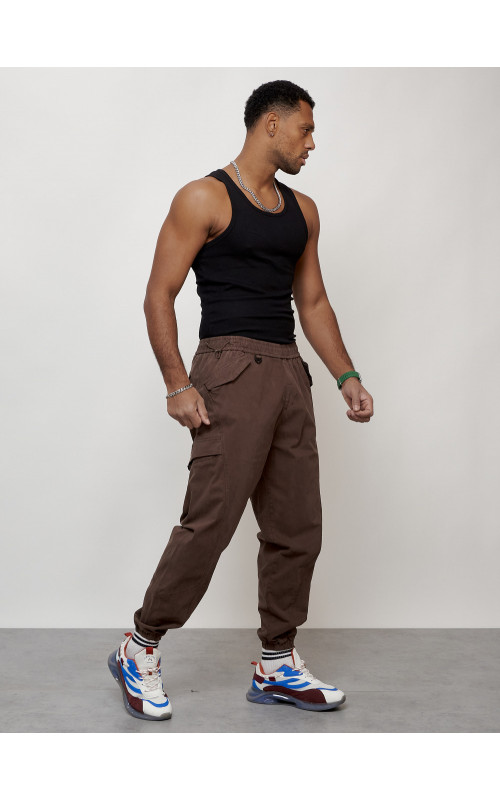 Мужские брюки карго с накладными карманами, коричневые в Тюмени