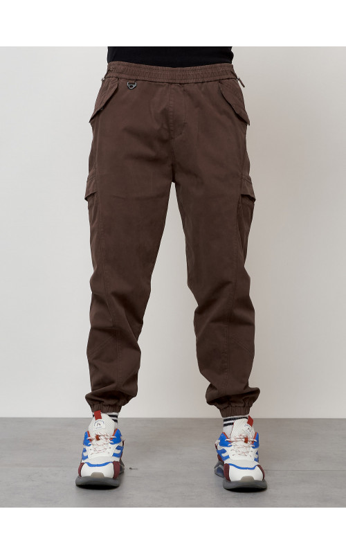 Мужские брюки карго с накладными карманами, коричневые в Тюмени
