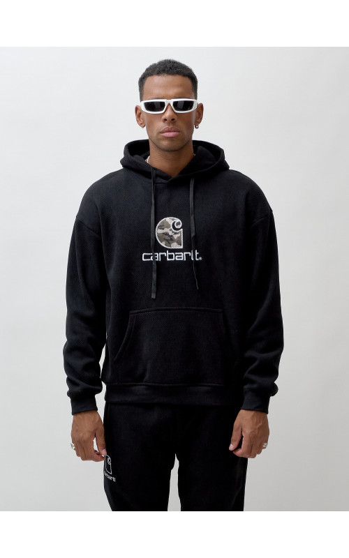 Мужской демисезонный спортивный костюм на флисе, чёрный, для спорта. в Тюмени