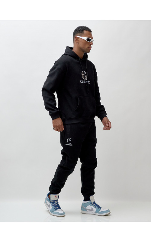 Мужской демисезонный спортивный костюм на флисе, чёрный, для спорта. в Тюмени