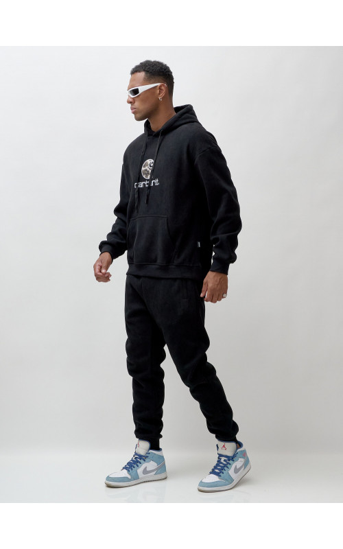 Мужской демисезонный спортивный костюм на флисе, чёрный, для спорта. в Тюмени