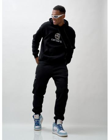 Мужской демисезонный спортивный костюм на флисе, чёрный, для спорта. в Тюмени