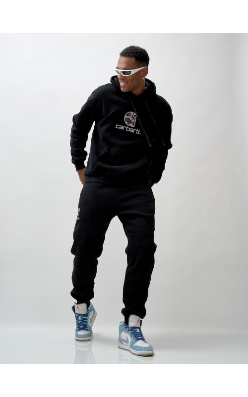 Мужской демисезонный спортивный костюм на флисе, чёрный, для спорта. в Тюмени