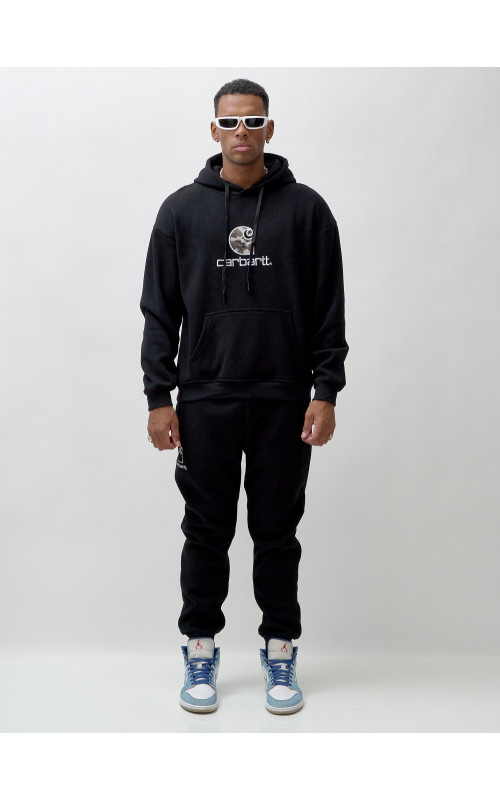 Мужской демисезонный спортивный костюм на флисе, чёрный, для спорта. в Тюмени