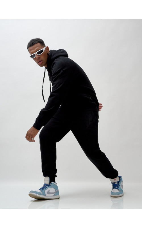 Мужской демисезонный спортивный костюм на флисе, чёрный, для спорта. в Тюмени