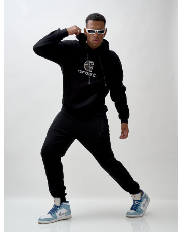 Мужской демисезонный спортивный костюм на флисе, чёрный, для спорта. в Тюмени