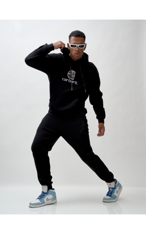 Мужской демисезонный спортивный костюм на флисе, чёрный, для спорта. в Тюмени