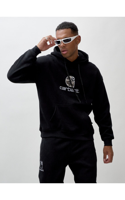 Мужской демисезонный спортивный костюм на флисе, чёрный, для спорта. в Тюмени