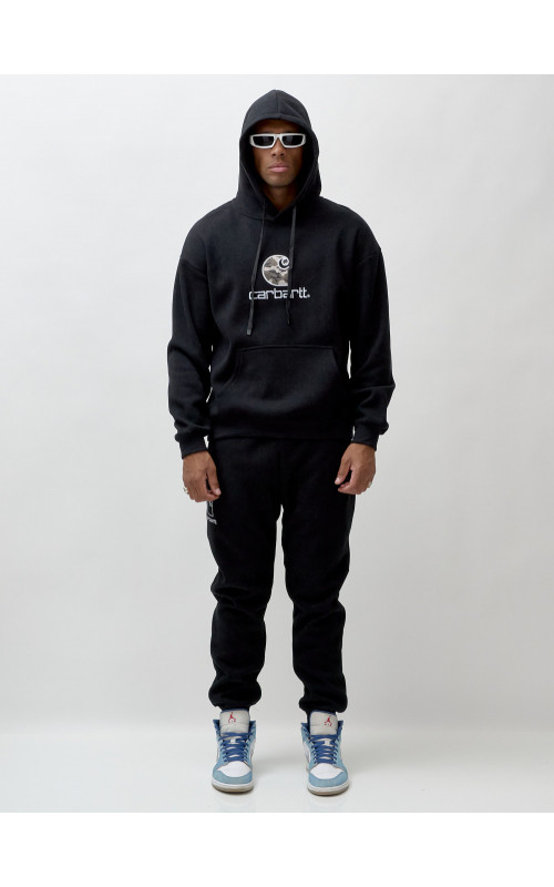 Мужской демисезонный спортивный костюм на флисе, чёрный, для спорта. в Тюмени