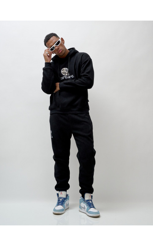 Мужской демисезонный спортивный костюм на флисе, чёрный, для спорта. в Тюмени