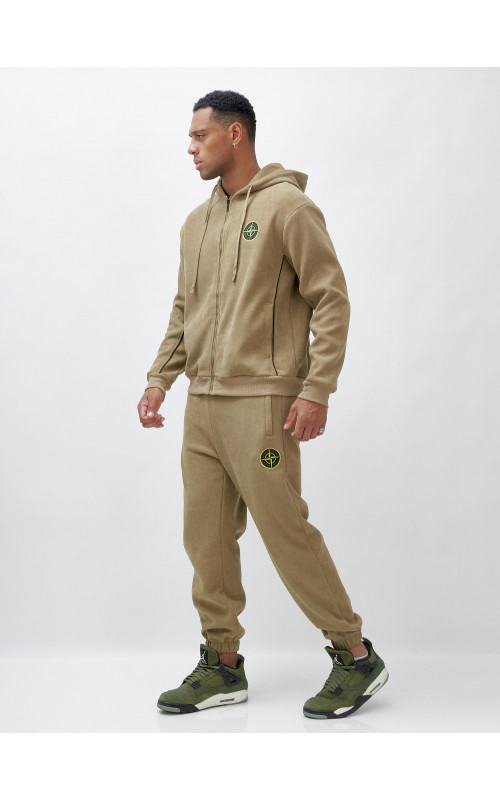 Мужской демисезонный спортивный костюм на флисе, бежевый, для спорта. в Тюмени