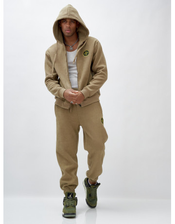 Мужской демисезонный спортивный костюм на флисе, бежевый, для спорта. в Тюмени