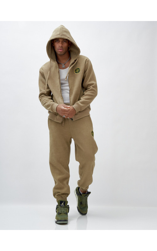 Мужской демисезонный спортивный костюм на флисе, бежевый, для спорта. в Тюмени